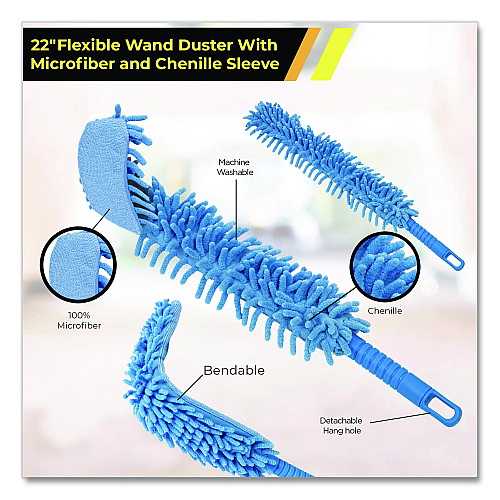 Gritt Commercial Flexible Wand Duster with Microfiber and Chenille Sleeve, 22" Length, 2/Pack (GRI1762PK)