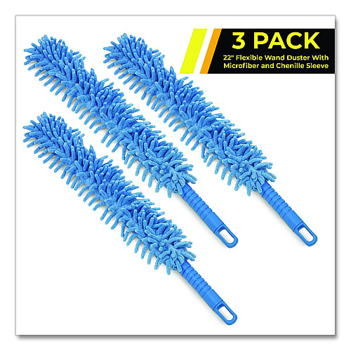 Gritt Commercial Flexible Wand Duster with Microfiber and Chenille Sleeve, 22" Length, 3/Pack (GRI1763PK)