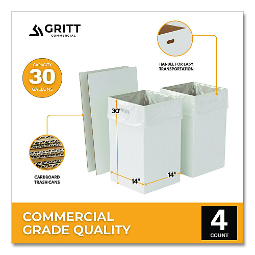 Gritt Commercial 30 Gallon Corrugated Cardboard Trash Can and Recycling Container, White, 4/Carton (GRI52030G4)