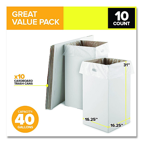 Gritt Commercial 40 Gallon Corrugated Cardboard Trash Can and Recycling Container, White, 10/Carton (GRI52040G10)