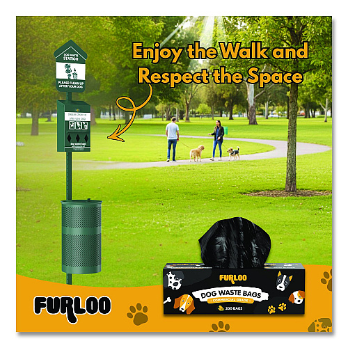 Furloo Commercial Grade Dog Waste Station Refill Bags, Open-Face, 8" x 13", Black, 200 Bags/Roll, 20/Carton (FLO220)