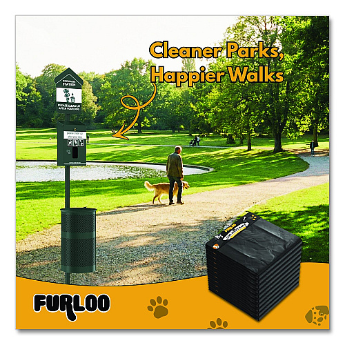 Furloo Pet Waste Station Header Heavy-Duty Leak-Resistant Dog Waste Refill Bags, Open-Face, 8.5" x 13.4", Black, 1000 Bags/Carton (FLO2110)