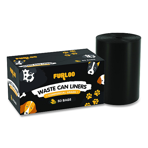 Furloo 13-Gallon Heavy Duty Dog Waste Station Can Liners, Open-Face, 13 gal, 26" x 33", Black, 50 Bags (FLO22)
