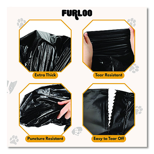Furloo 13-Gallon Heavy Duty Dog Waste Station Can Liners, Open-Face, 13 gal, 26" x 33", Black, 50 Bags (FLO22)