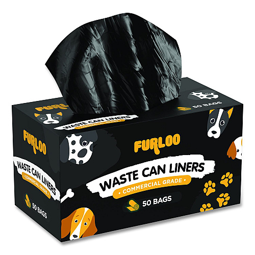Furloo 13-Gallon Heavy Duty Dog Waste Station Can Liners, Open-Face, 13 gal, 26" x 33", Black, 50 Bags (FLO22)