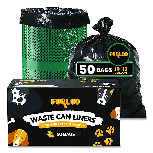Furloo 13-Gallon Heavy Duty Dog Waste Station Can Liners, Open-Face, 13 gal, 26" x 33", Black, 50 Bags (FLO22)
