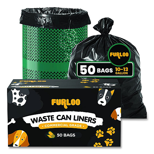 Furloo 13-Gallon Heavy Duty Dog Waste Station Can Liners, Open-Face, 13 Gallons, 26" x 33", Black, 50 Bags/Roll, 2/Pack (FLO222PK)