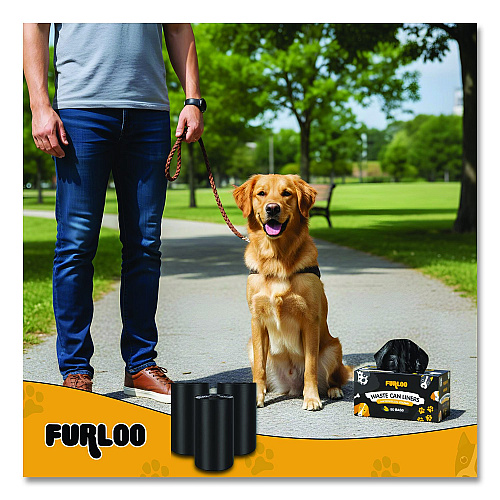 Furloo 13-Gallon Heavy Duty Dog Waste Station Can Liners, Open-Face, 13 Gallons, 26" x 33", Black, 50 Bags/Roll, 2/Pack (FLO222PK)