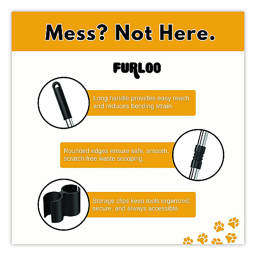 Furloo Dog Pooper Scooper Set with Heavy-Duty Metal Tray, Rake and Spade, 37.8" Length Black/Silver (FLO3)