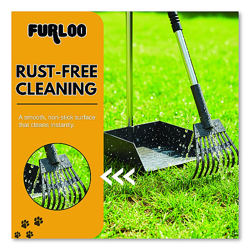 Furloo Dog Pooper Scooper Set with Heavy-Duty Metal Tray, Rake and Spade, 37.8" Length Black/Silver (FLO3)
