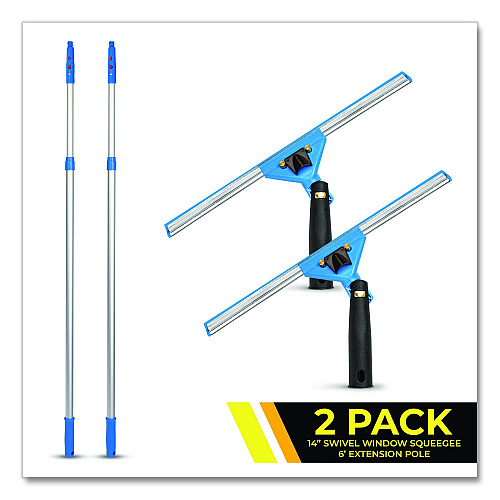 Gritt Commercial Pro Window Washing Kit with Swivel Squeegee and 6 ft Telescopic Pole, 14" Wide Blade, 2/Kit (GRI1306F142P)