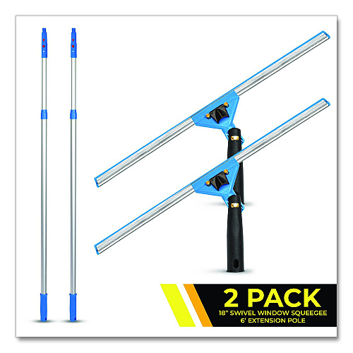 Gritt Commercial Pro Window Washing Kit with Swivel Squeegee and 6 ft Telescopic Pole, 18" Wide Blade, 2/Kit (GRI1306F182P)