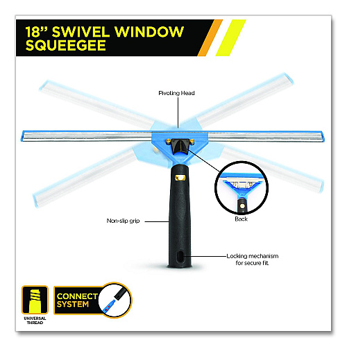 Gritt Commercial Pro Window Washing Kit with Swivel Squeegee and 6 ft Telescopic Pole, 18" Wide Blade, 3/Kit (GRI1306F183P)
