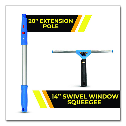 Gritt Commercial Pro Window Washing Kit with Swivel Window Squeegee and 20" Pole, 14" Wide Blade (GRI131)