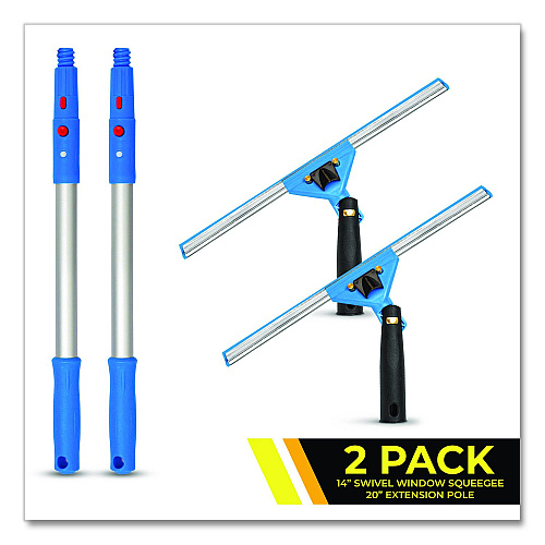 Gritt Commercial Pro Window Washing Kit with Swivel Window Squeegee and 20" Pole, 14" Wide Blade, 2/Kit (GRI1312PK)