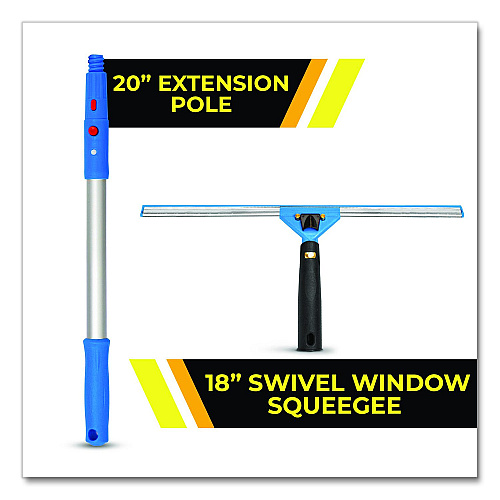 Gritt Commercial Pro Window Washing Kit with Swivel Window Squeegee and 20" Pole, 18" Wide Blade (GRI13118)
