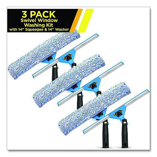 Gritt Commercial Swivel Window Washing Kit with Squeegee and Washer, 14" Wide, 3/Kit (GRI1363PK)