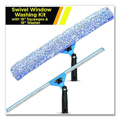 Gritt Commercial Swivel Window Washing Kit with Squeegee and Washer, 18" Wide (GRI13618)