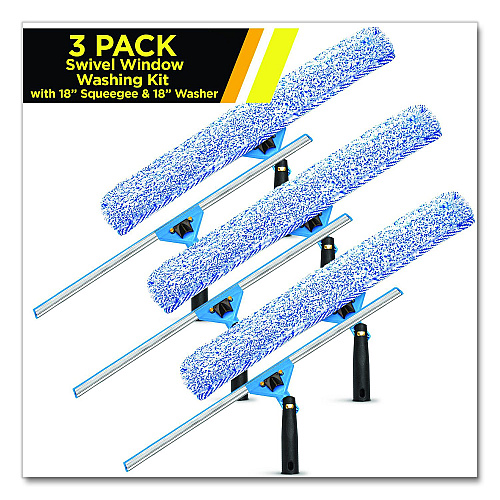 Gritt Commercial Swivel Window Washing Kit with Squeegee and Washer, 18" Wide, 3/Kit (GRI136183PK)