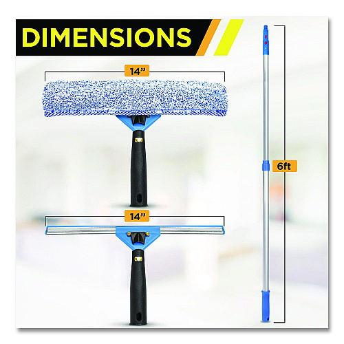 Gritt Commercial Pro Window Washing Kit with Squeegee, Washer and 6 ft Telescopic Pole, 14" Wide (GRI1376F14)