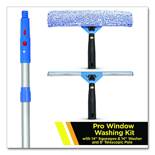 Gritt Commercial Pro Window Washing Kit with Squeegee, Washer and 6 ft Telescopic Pole, 14" Wide (GRI1376F14)