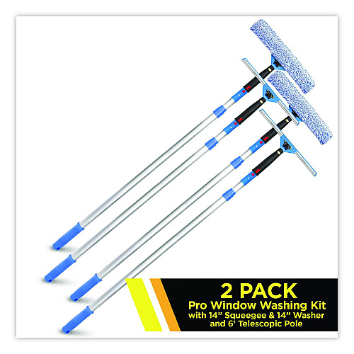 Gritt Commercial Pro Window Washing Kit with Squeegee, Washer and 6 ft Telescopic Pole, 14" Wide, 2/Kit (GRI1376F142P)