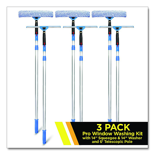 Gritt Commercial Pro Window Washing Kit with Squeegee, Washer and 6 ft Telescopic Pole, 14" Wide, 3/Kit (GRI1376F143P)