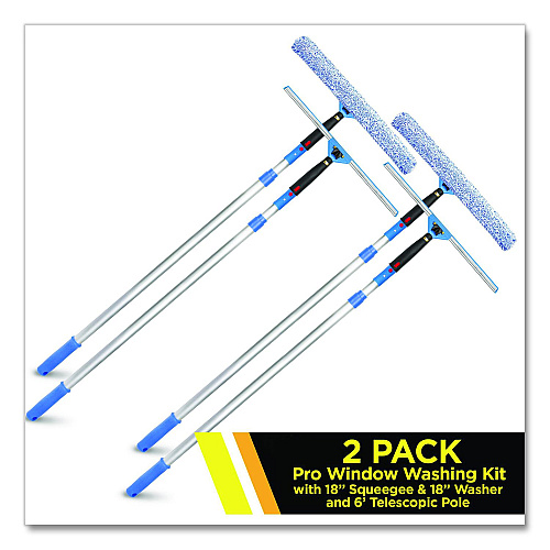 Gritt Commercial Pro Window Washing Kit with Squeegee, Washer and 6 ft Telescopic Pole, 18" Wide Blade, 2/Kit (GRI1376F182P)