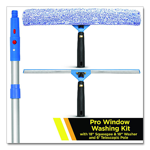 Gritt Commercial Pro Window Washing Kit with Squeegee, Washer and 6 ft Telescopic Pole, 18" Wide Blade, 2/Kit (GRI1376F182P)