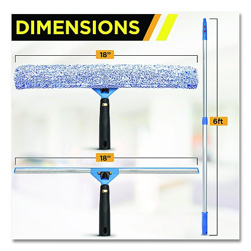Gritt Commercial Pro Window Washing Kit with Squeegee, Washer and 6 ft Telescopic Pole, 18" Wide Blade, 3/Kit (GRI1376F183P)