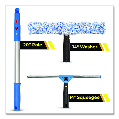 Gritt Commercial Pro Window Washing Kit with Squeegee, Washer and 20" Pole, 14" Wide Blade (GRI138)
