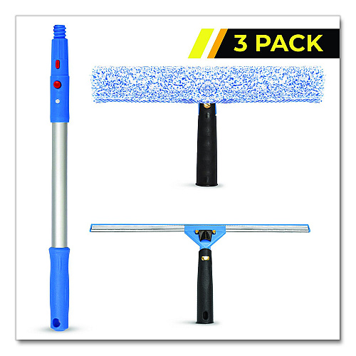 Gritt Commercial Pro Window Washing Kit with Squeegee, Washer and 20" Pole, 14" Blade Width, 3/Kit (GRI1383PK)