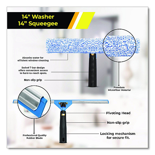Gritt Commercial Pro Window Washing Kit with Squeegee, Washer and 20" Pole, 14" Blade Width, 3/Kit (GRI1383PK)