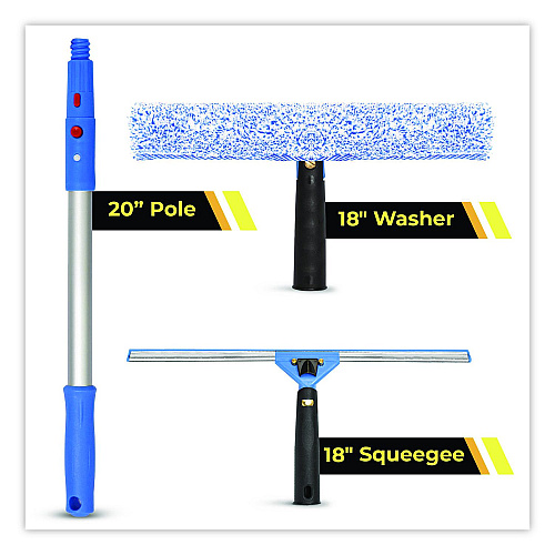 Gritt Commercial Pro Window Washing Kit with Squeegee, Washer and 20" Pole, 18" Wide Blade (GRI13818)