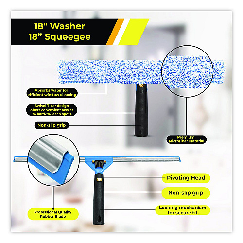 Gritt Commercial Pro Window Washing Kit with Squeegee, Washer and 20" Pole, 18" Wide Blade (GRI13818)