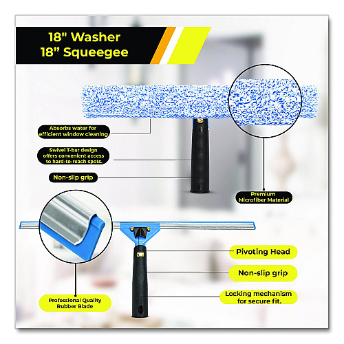 Gritt Commercial Pro Window Washing Kit with Squeegee, Washer and 20" Pole, 18" Blade Width, 2/Kit (GRI138182PK)