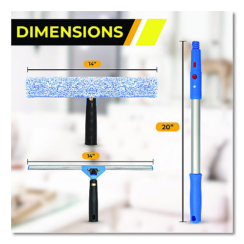 Gritt Commercial Pro Window Cleaning Kit with 14" Squeegee, 14" Washer, 20" Pole and 3 Gallon Heavy-Duty Bucket (GRI138B)