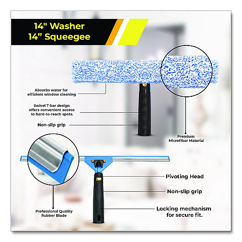 Gritt Commercial Pro Window Cleaning Kit with 14" Squeegee, 14" Washer, 20" Pole and 3 Gallon Heavy-Duty Bucket (GRI138B)