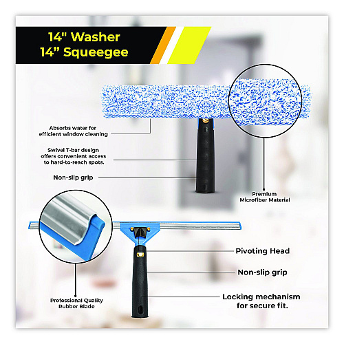 Gritt Commercial Pro Window Cleaning Kit with 14" Squeegee, 14" Washer, 20" Pole and 3 Gallon Heavy-Duty Bucket, 3/Kit (GRI138B3PK)