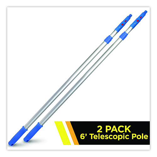 Gritt Commercial 6 ft Telescopic Aluminum Extension Pole with Click/Lock Adapter Cone, 3.5 ft to 6 ft, Blue/Silver, 2/Pack (GRI1066F2PK)