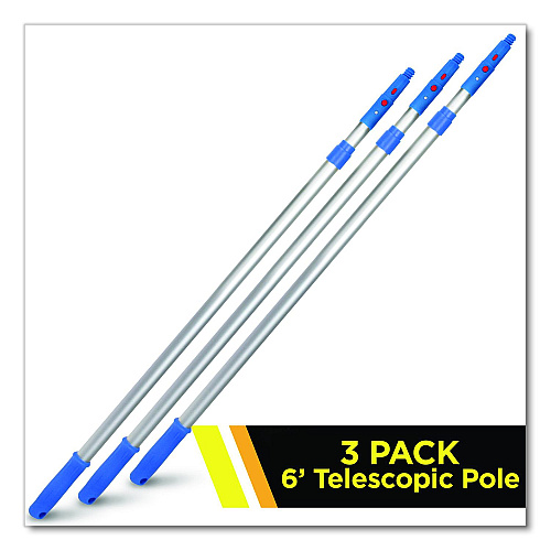 Gritt Commercial 6 ft Telescopic Aluminum Extension Pole with Click/Lock Adapter Cone, 3.5 ft to 6 ft, Blue/Silver, 3/Pack (GRI1066F3PK)