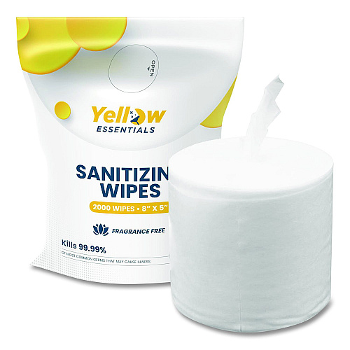 Gritt Commercial Yellow Essentials Sanitizing Wipes, 5 x 8, Unscented, White, 2,000/Refill Bag, 4 Refill Bags/Carton (YE00120004PK)