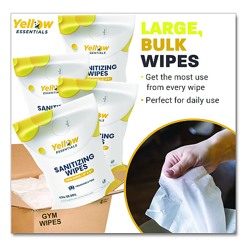 Gritt Commercial Yellow Essentials Sanitizing Wipes, 5 x 8, Unscented, White, 2,000/Refill Bag, 4 Refill Bags/Carton (YE00120004PK)
