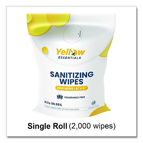 Gritt Commercial Yellow Essentials Sanitizing Wipes, 5 x 8, Unscented, White, 2,000/Refill Bag, 4 Refill Bags/Carton (YE00120004PK)