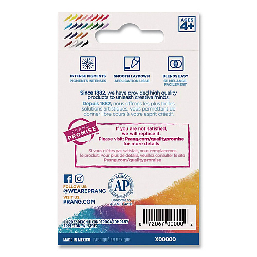 Prang Crayons Made with Soy, Regular Size, 0.37" x 3.7", 8 Assorted Colors, 8/Box (00000)