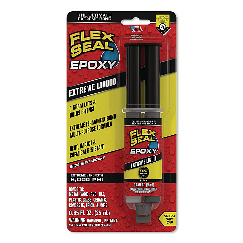 Flex Seal Flex Epoxy Extreme Liquid, Two-Part Syringe, 0.8 oz, Dries Black, 8/Carton (EFSBLKR25)