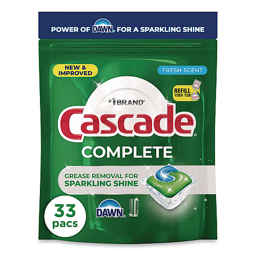 Cascade Complete ActionPacs, Fresh Scent, 17.6 oz Bag, 33 Pacs/Bag, 4 Bags/Carton (21697)
