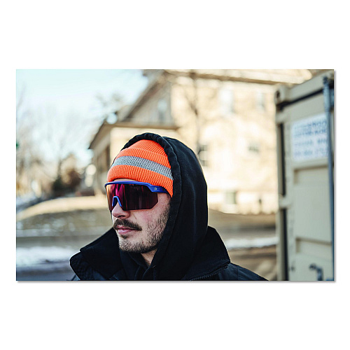 ergodyne N-Ferno 6803ZI Reflective Rib Knit Winter Hat (Bump Cap Included), One Size Fits Most, 0.1" Insert, Orange (16866)