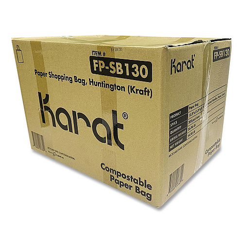 Karat Huntington Paper Shopping Bag, Rope Handles, Large Size, 13.4 x 9.3 x 15.9, Kraft, 200/Carton (FPSB130)