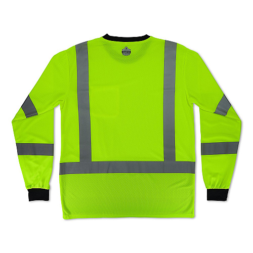 ergodyne GloWear 8369BK Class 3 Essential Hi-Vis Long Sleeve T-Shirt with Black Bottom, Medium, Lime (22203)